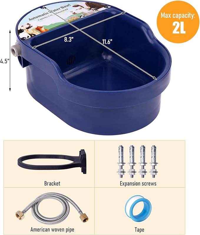 Automatic Dog Water Bowl Wall-Mounted Water Dispenser for Dogs 2L Space Saving Outdoor Water Bowl Dispenser Dog Waterer with Float Valve for Chickens Dogs