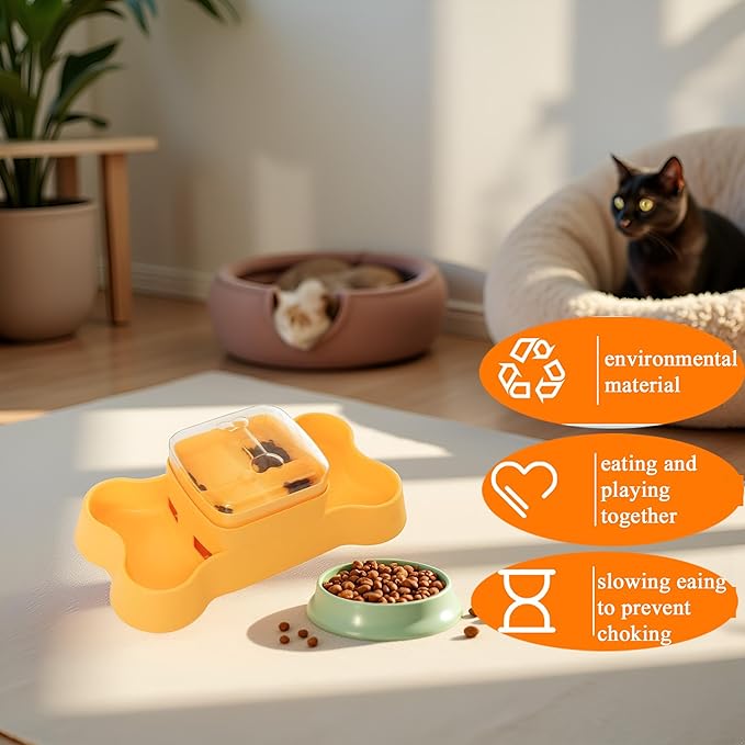Interactive Dog Treat Dispenser Toy, Dog Slow Feeder for Mental Stimulation, Food Puzzles for Cats & Dogs to Prevent Boredom, Anxiety, Easy to Fill & Clean(Yellow).