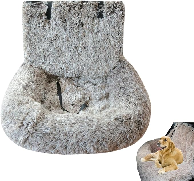 Dog Car Seat with Thick Cushion Travel Pet Bed with Seat Belt Car Seat Dog Bed for Large and Small Dogs (Gradient Brown, Medium)
