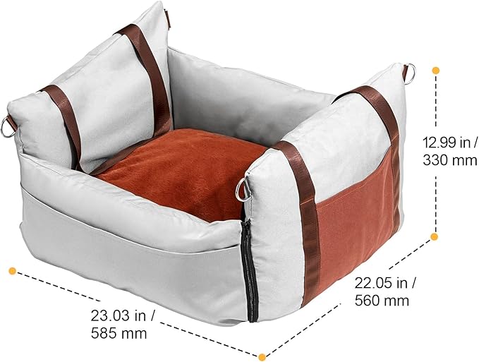 Happybuy Dog Car Seat, Waterproof Dog Booster Seat for Car with Side Handles and A Storage Pocket, Clip-On Safety Leash and PP Cotton Filling, Dog Car Bed for Small Dog up to 25lbs, Gray