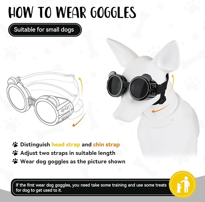 Extra Small Dog Helmet with Cute Dog Goggles, Protects Eyes & Head from Impact, Ideal for Puppy Riding/Outdoor Activities/Halloween Cosplay, Black