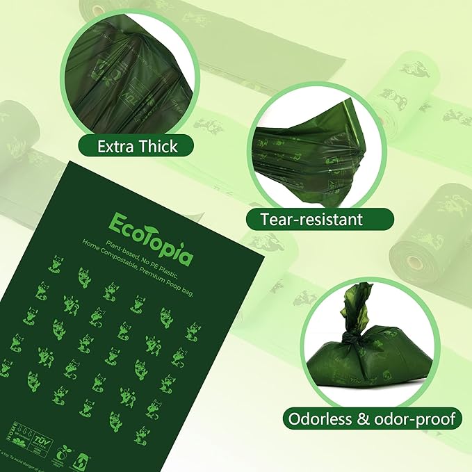 Extra 20% Thicker Biodegradable&Compostable Dog Poop Bags Rolls,ASTM D6400 & EN 13432 Compliant Dog Waste Bag,Leakproof (dark green, 2 Rolls 30 Bags)