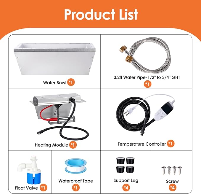 13L Heated Water Bowl for Large Dog and Cat, 3.5 Gallon Heated Chicken Waterer for Winter, Livestock Water Trough with Anti-Chew Cord & 6 Temperature Settings & 24H Timer