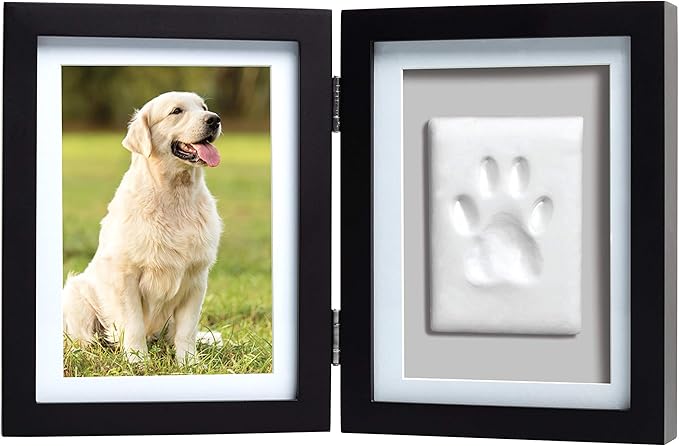Pearhead Pet Paw Print Photo Frame With Clay Imprint Kit - Wooden Pet Paw Print Frame, DIY Memorial Keepsake for Cats and Dogs, No Mess Clay for Perfect Pawprints, Ideal Home Decor and Gift, Black