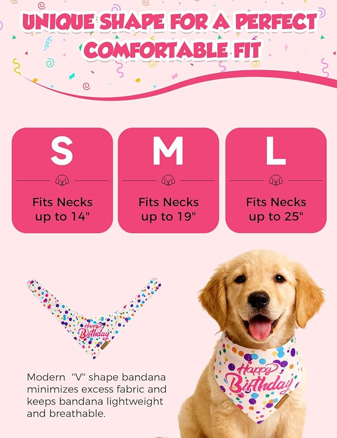 Dog Birthday Bandana, Luxury Handmade Double-Layer Pet Bandana for Small Medium Large Dogs, Silk-Soft Polyester Neck Gaiter for Puppy Birthday Party(Happy Birthday, Medium)