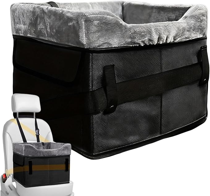 Puppy Car Seat | Portable Washable Plush Booster Bed,Dog Booster Car Seat with Storage Pockets | Under 25 Lbs Vehicle Travel Road Trip Back Front Center