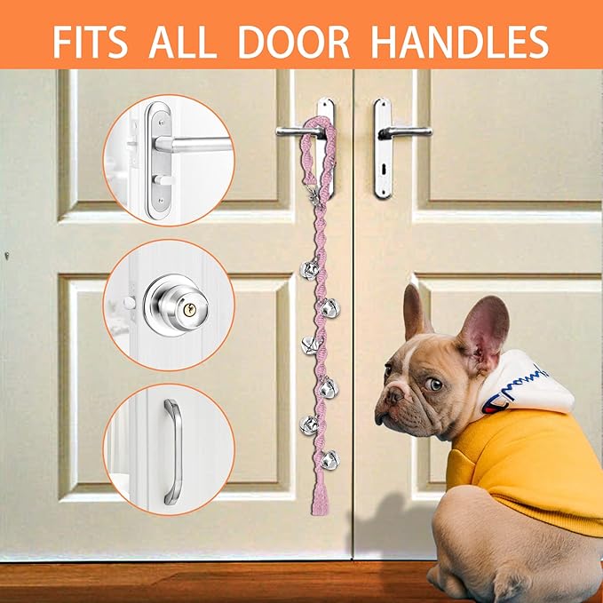 Dog Bells to Go Outside & Puppy Potty Training, Adjustable Dog Door Bell Ring to Go Potty, Handmade with Premium Yarn. Twisted Style, LightPink