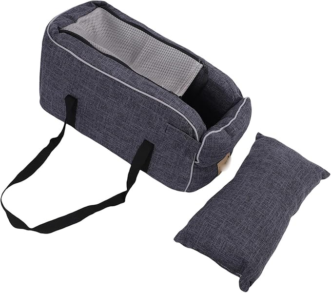Focket Dog Car Seat, Fits Most Car Linen Fabric Safety Leash Attachment Portable Handle Design Console Dog Seat, Portable Bed with Mat for Travel Camping