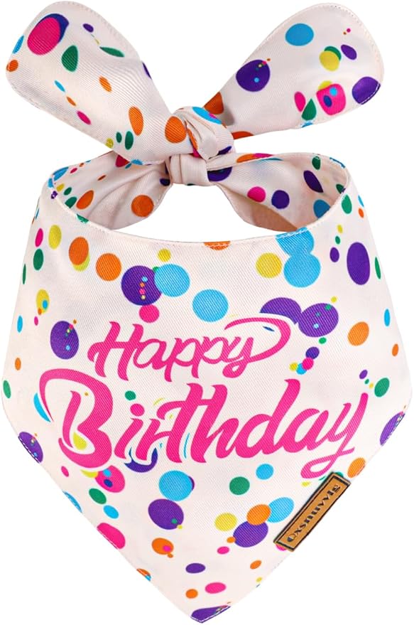 Dog Birthday Bandana, Luxury Handmade Double-Layer Pet Bandana for Small Medium Large Dogs, Silk-Soft Polyester Neck Gaiter for Puppy Birthday Party(Happy Birthday, Medium)