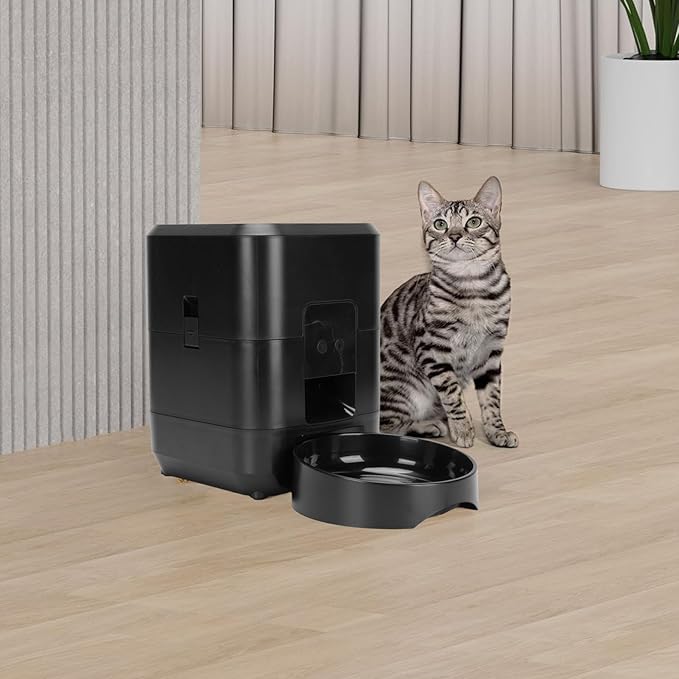 Automatic Dog Feeder, Timed Portion ControlDry Food Dispenser Accurate Distribution for Small and Large Cats Dogs Parallel Timed Feeding Suitable for Multi Pet Households (Black)