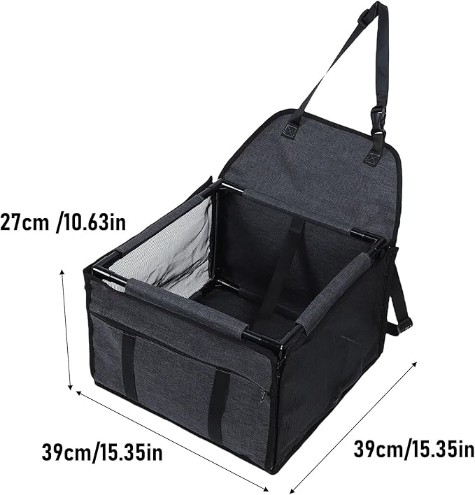 Dog Car Seat, Oxford Cloth Pet Booster Seat with Breathable Mesh, Portable and Foldable, Water Proof Car Pet Bed for Travel Road Trip, Large Capacity, 39x39x27cm (Black Gray)