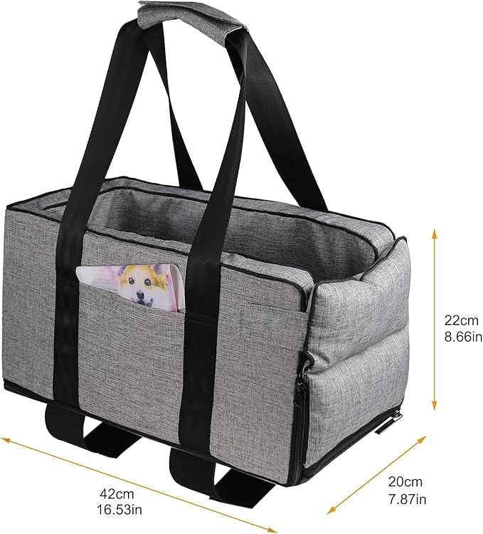 ele ELEOPTION Dog Car Seat Dog Armrest Seat Console Dog Car Seat Included Safety Tethers Pet Car Seat Travel Bag Suitable for Small Dogs Cats (Pets up 13 lbs)