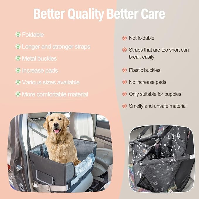 Dog Car Seat for Medium or Large Dogs Size Portable Car Booster Seat for Dogs with Harness and Thick Cushion, Perfect for Small Pet up to 45lbs(Black)