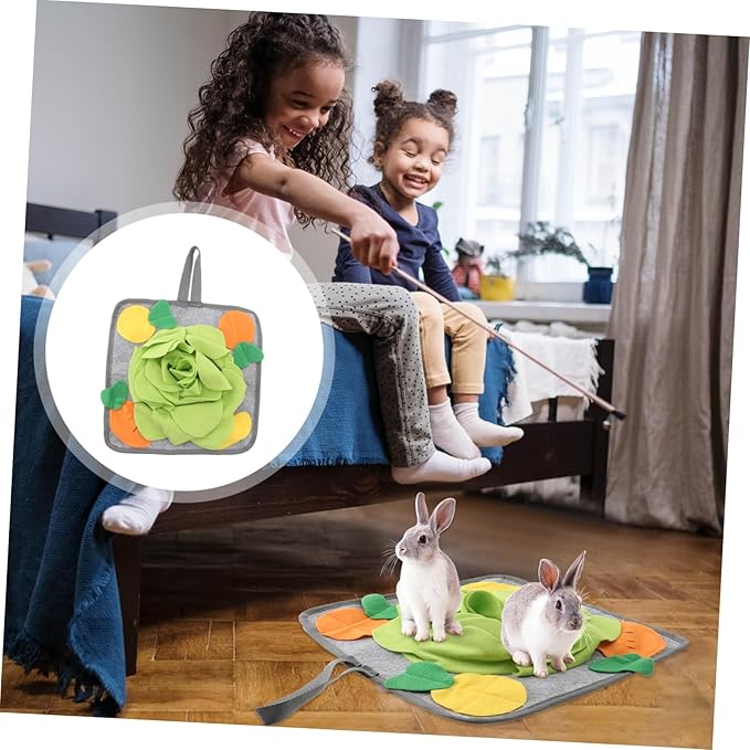 ibasenice Rabbit Foraging Mat Small Animal Snuffle Mat for Bunnies Interactive Nose Work Feeding Machine Washable and to Stimulate Foraging Instinct and Anxiety