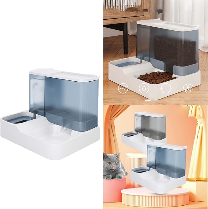 Acouto Automatic Pet Water Food Dispenser Pet Water Food Dispenser 2 in 1 Large Capacity Transparent Window Automatic Feeder Dog Dog Feeder SuppliesCats/ & (Blue)