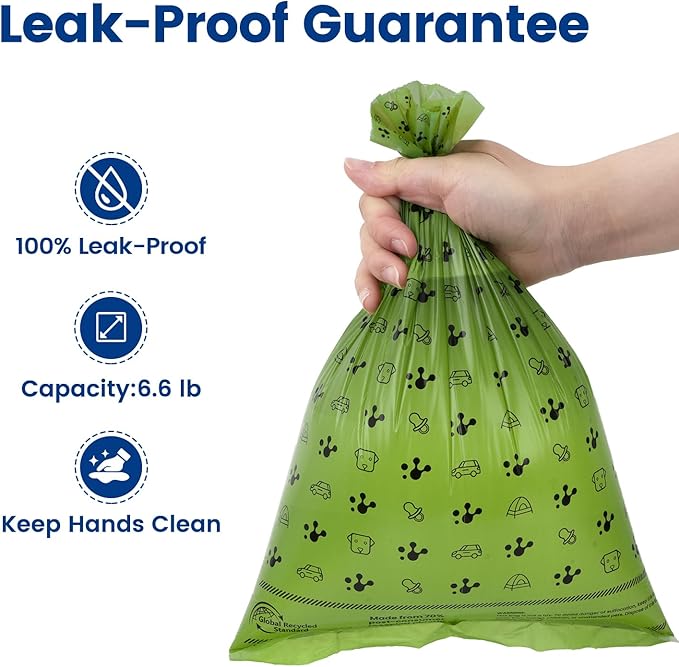Dog poop bags rolls, Extra Thick & Leak-Proof Doggie Bags, Lavender Scented Pet Waste Bags Made from 70% Certified Recycled Plastic, Easy Tear & Open Poop Bags for Dog Walking, 18 Rolls (270 Counts）
