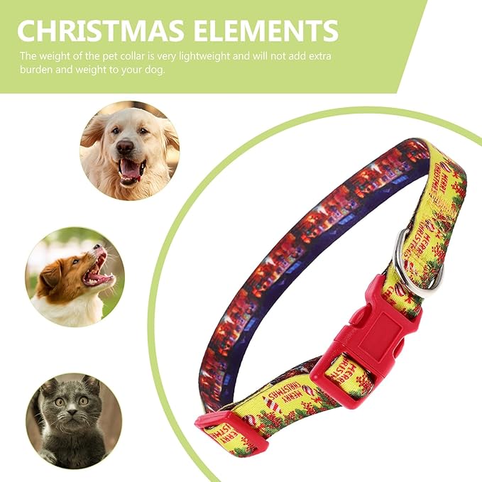 Mipcase Christmas Dog Collar Adjustable Soft Xmas Puppy Collar with Quick Release Buckle M Size Christmas Yellow for Small Dogs and Kittens