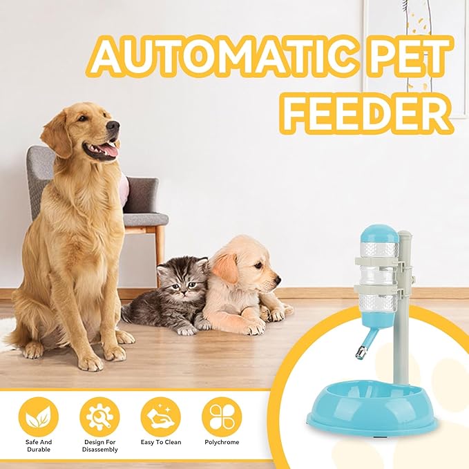 Dog Water Bottle Stand, Adjustable No Drip Portable Pet Water Bottle Standing Water Dispenser for Dog and Cat, 23.5 x 23.5 x 35cm (Blue)