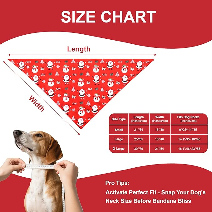 Christmas Dog Bandanas 2-Pack for Medium Large Dogs - Reversible Santa & Stripes Print Scarf, Red & Green Pet Costume Accessory for Holiday Parties