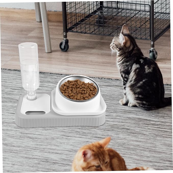 HANABASS Automatic Pet Feeder and Water Dispenser Set Removable Bowls for Food and Water Non-Spill Design for Cats and Dogs Easy to Clean and Refill Grey and White