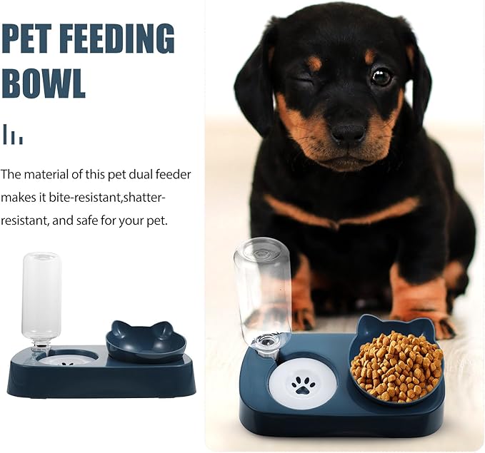 Mipcase Automatic Pet Drinking Bowl and Food Feeder Set, Spill-Proof Blue Plastic Raised Water Dispenser for Dogs and Cats, Suitable for Indoor and Outdoor Use