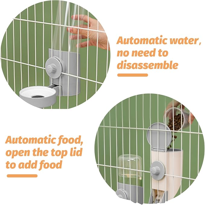 Yummy Sam Hanging Cage Automatic Small Pet Food Bowl Water Bottle Dispenser, Kennel 500ML Waterer and Auto Gravity Pet Feeder Set with Separate Food Bowl Crate Feeder Dish for Puppy Cats Rabbit (Grey)