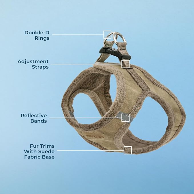 Best Pet Supplies - All Weather Plush, Reflective, No Pull Harness for Small, Medium Dogs, Cats - Secure with Hook & Loop Fastener, Buckle, Double D-Rings - Latte Suede, XL
