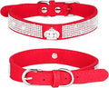 Rhinestone Dog Collar, Cute Dazzling Sparkling Soft Suede Leather Dog Cat Rhinestone Collar Crystal Diamond Pet Dog Puppy Collar (L, Red-4)