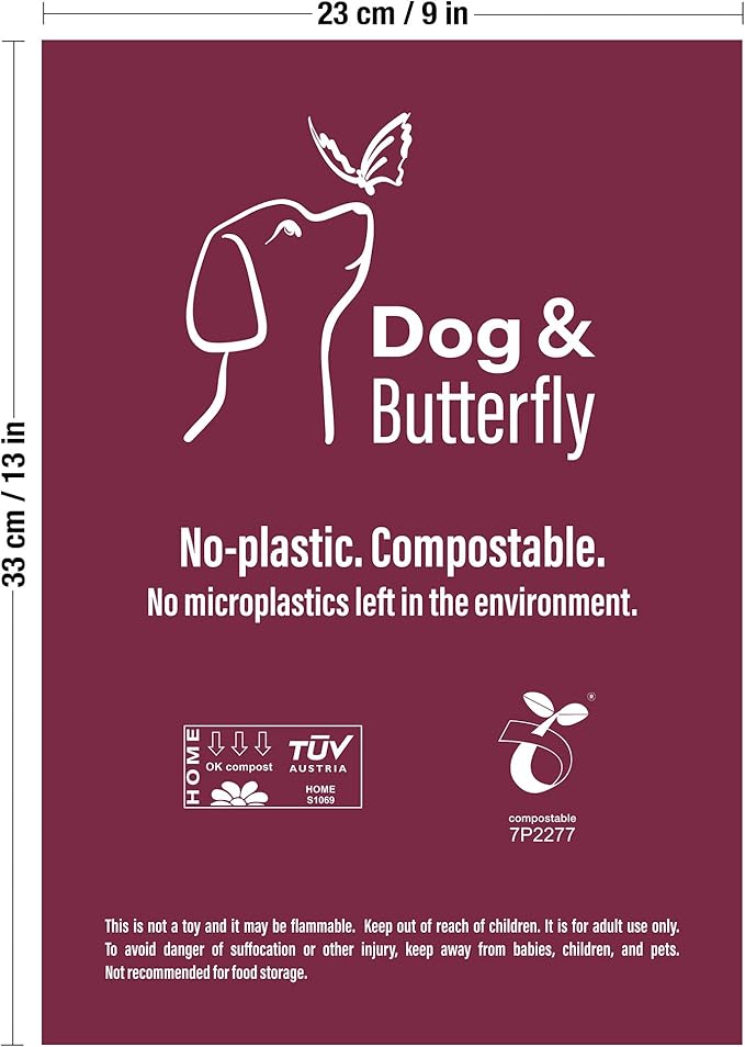 DOG & BUTTERFLY™ THE MOST BEAUTIFUL BAGS ON THE PLANET. 100% CERTIFIED COMPOSTABLE, 270Q. Easy-Open, No Plastic, Leak-Proof, Tear-Proof