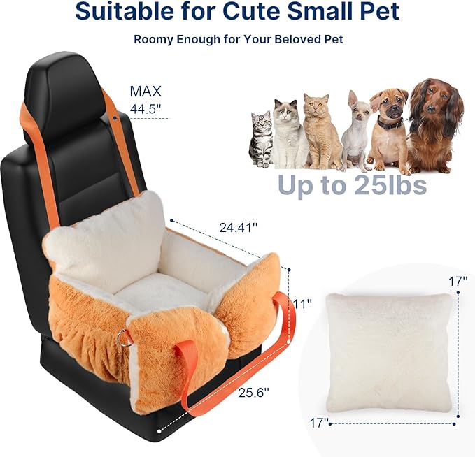 Fuzzy Dog Bed Car Seat, Easy to Carry Small Dog Car Seat with Handles for Small Pets up to 25lbs, Cute Cat Beds for Indoor Cats, Washable Pet Bed with Removable Water Resistant Lining Cover