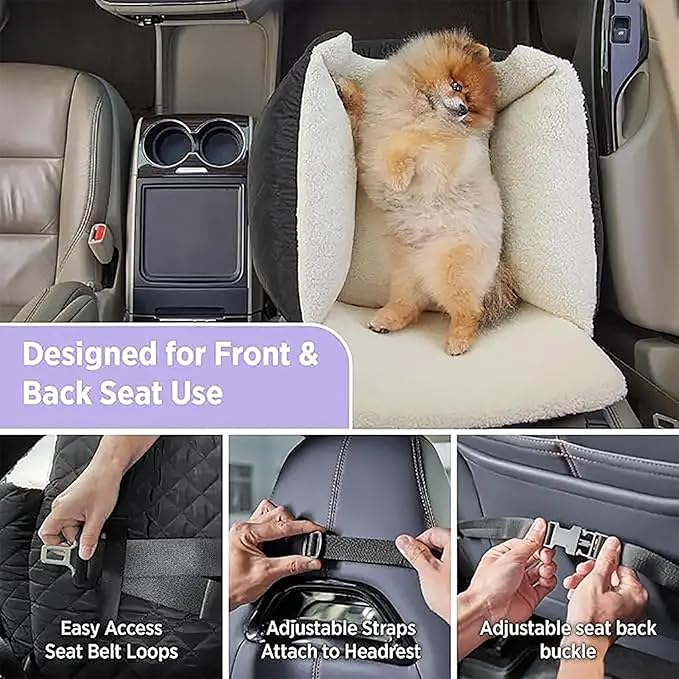 Dog Car Seat, Waterproof Dog Booster Seat with Storage Pockets, Adjustable Pillow Strap and Adjustable Backrest Buckle, Removable Seat Cushions and Easy to Cleaning, for Small Dogs and Cats