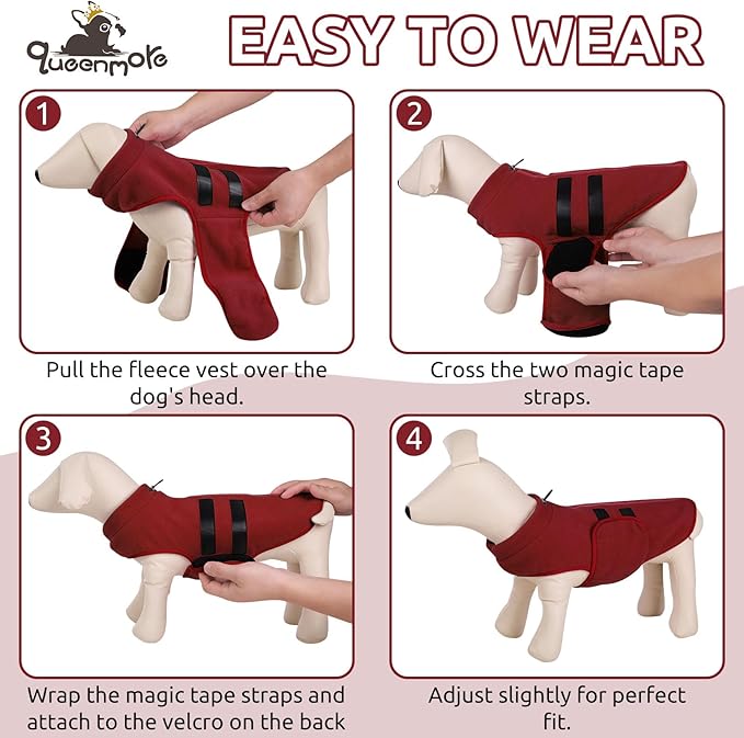 Queenmore Medium Dog Sweater, Soft Fleece Vest Pullover Dog Jacket with Leash Hole, Warm Winter Dogs Clothes Cold Weather Doggy Dachshund Sweaters for Medium Dogs Cats Boy or Girl (Burgundy,M)