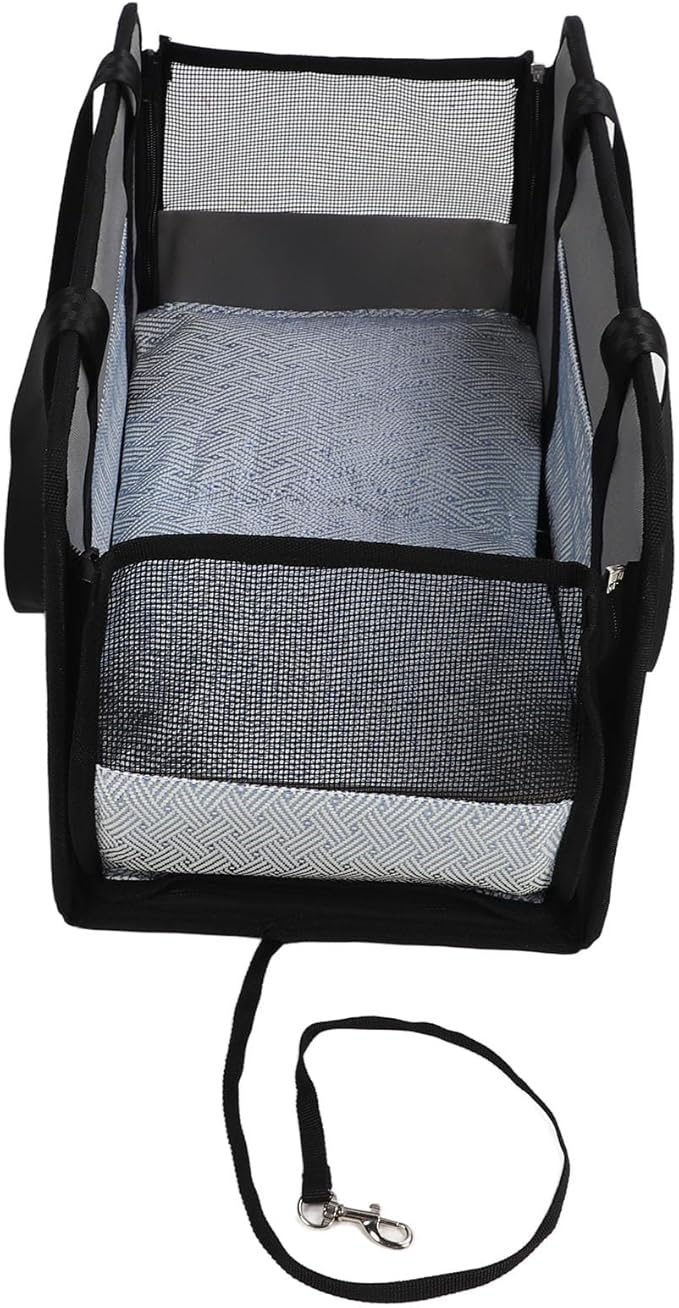 Center Console Dog Car Seat Durable Adjustable Comfortable Pet Safety Booster Seat for Small Dogs Cats Travel Detachable Foldable Easy Clean Ice Silk Fabric 600D PU Polyester