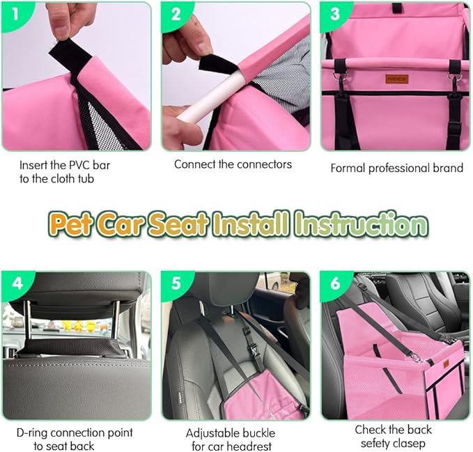 SWIHELP Dog Car Seat Puppy Portable Pet Booster Car Seat with Clip-On Safety Leash and PVC Support Pipe, Anti-Collapse,Perfect for Small Pets