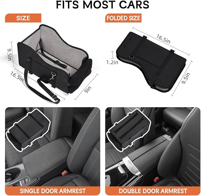 Center Console Dog Car Seat,Pet Puppy Car Seat,Middle Console Dog Armrest Booster Seat for Small Dogs(Black)