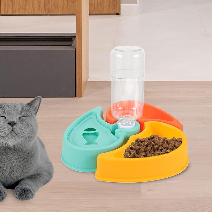 Pet Feeder Station Wet and Dry Food Bowl with Water Dispenser, Anti-tip Small Dog and Cat Feeding Bowls Set for Indoor Use