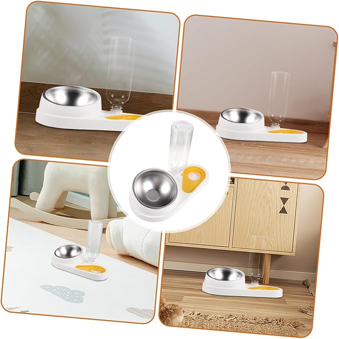 Automatic Pet Feeder and Water Dispenser Bowl, Anti-Fall White Food Feeder Station for Small Dogs and Puppies, Integrated Feeding Solution for Home Use