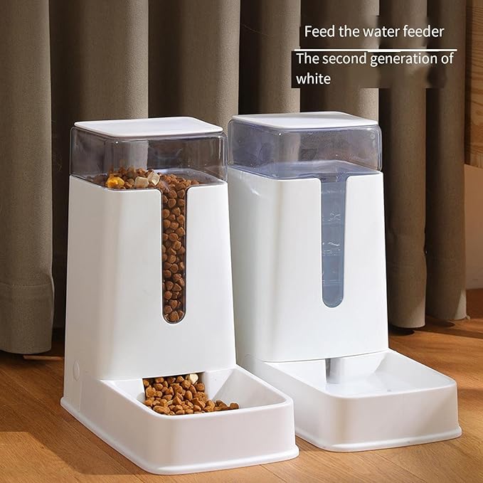 ZeYuan Pet Double Bowl Automatic Feeder Water Dispenser Dog Bowl Cat Bowl Pet Supplies Feeding Water Dispenser 3.5L Large Capacity adopts Natural Gravity Water Supply System