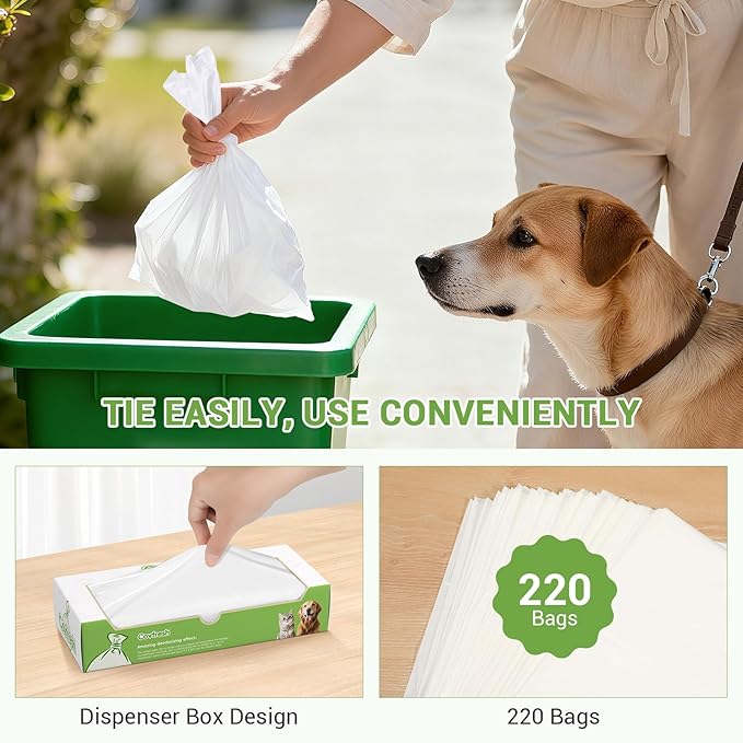 Odor Sealing Dog Poop Bags (220 Bags) Unscented & Durable Dog Waste Bags, Block Smells [Size:S, Color:White]