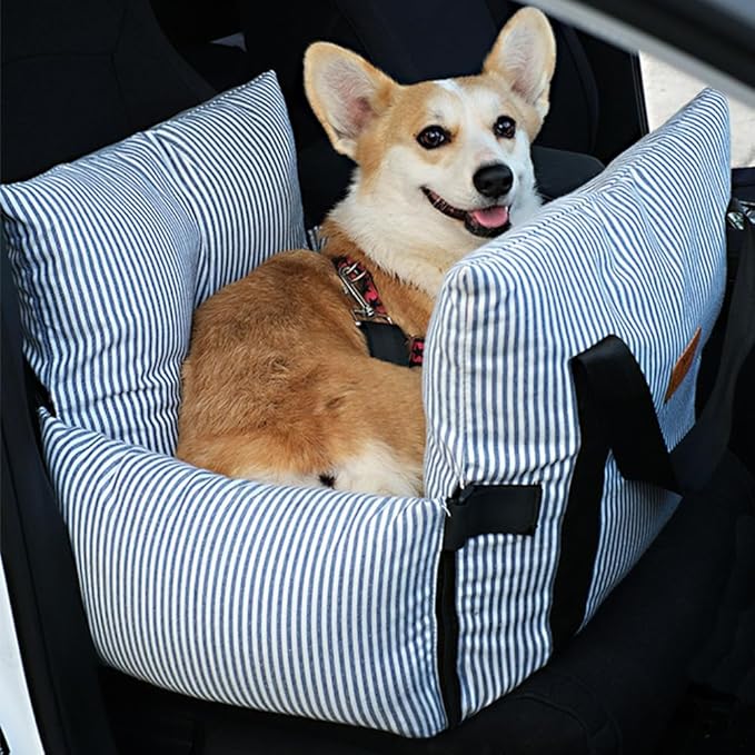 Pets Travel Carrier Bed,Puppy Car Bed with Safety Leash,Detachable Washable Dog Booster Car Seat Under 22 lbs,Easy Installation,B
