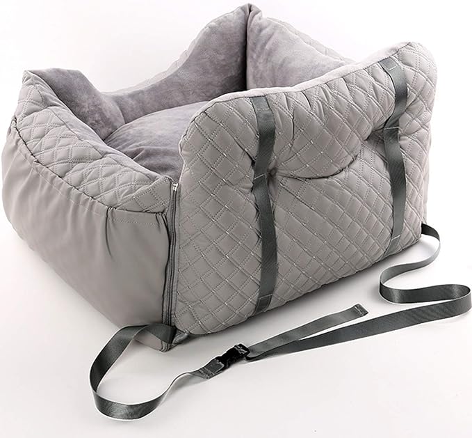 Dog Car Seat Puppy Booster Seat Detachable Non-Slip Dog Travel Car Carrier Bed Safety Seats with Storage Pocket and Clip-On Safety Leash with Removable Washable Cover for Small Dogs Or Cats