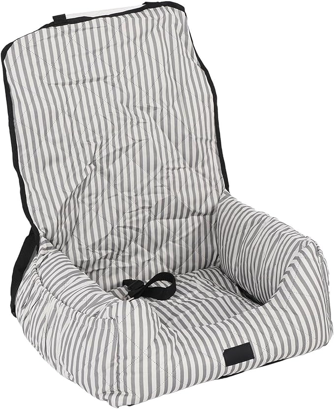 Dog Booster Seat, Portable Detachable Waterproof Polyester with PP Cotton, Grey White Stripes - Durable Construction, Easy Installation, Comfortable Car Travel for Pets