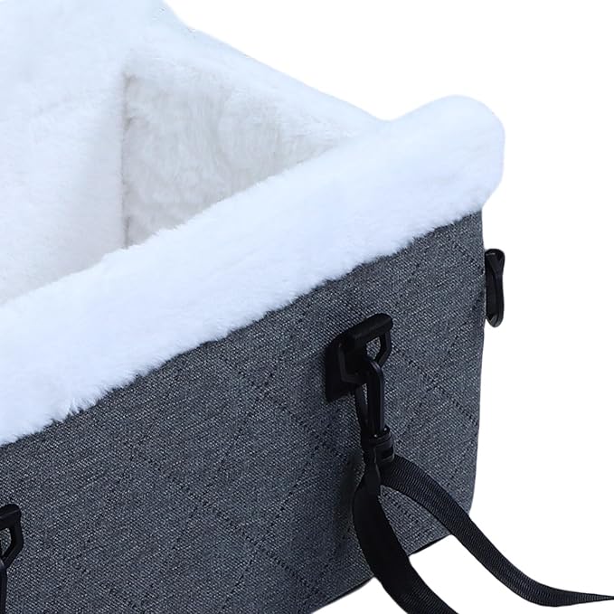 Center Console Dog Car Seat, Soft Pet Car Seat for Small Dogs, Pets Cats Armrest Middle Console Travel Carrier for Trucks SUVs (Grey)