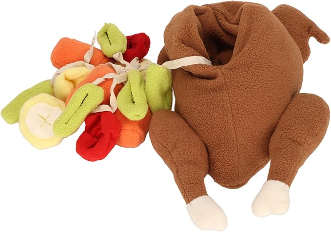 Turkey Vegetable Dog Snuffle Toy, Squeaky Interactive Puppy Training Play Toy with Treat Pockets, Ideal for Foraging Brain Stimulation Slow Feeding, Fun Pet