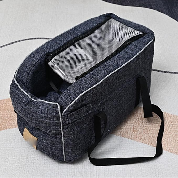 Center Console Dog Car Seat, Dogs Armrest Booster Seat with Portable Handle Design, Linen Fabric, Suitable for Travel Camping