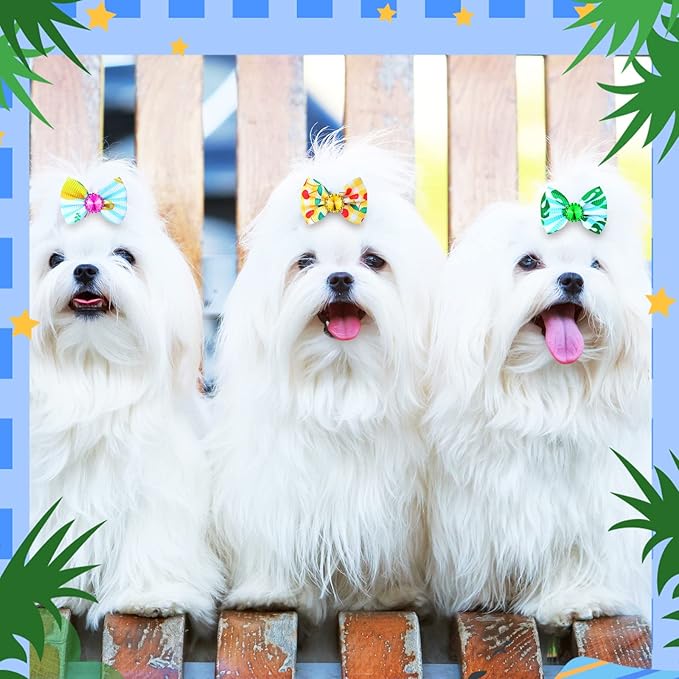 Tondiamo 100 Pack Summer Spring Dog Hair Bows with Rubber Bands Cute Puppy Bows for Dogs Spring Ear Bows Rhinestone Dog Hair Accessories Dog Bows Grooming for Small Girl Dogs