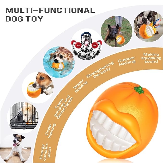 Large Size Orange Squeaky Dog Toy for Medium/Large Dogs Breed Aggressive Chewers Durable Bouncy Squeak Ball Christmas & New Year Gift