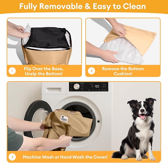 FUNNY FUZZY Dog Car Booster Seat for Small/Medium Dogs up to 25lbs – Waterproof, Non-Slip Base, Safety Leash & Fully Washable Design for Safe and Comfortable Travel (Brown)