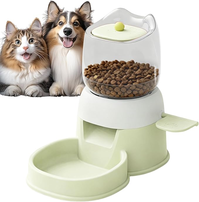 Pet Food Dispenser, 12.6x10.63x7.09 Inch 2L Capacity Automatic Feeder, PP PTE Press Design Dish for Backyard, Patio, Pet Store, Pink, Green