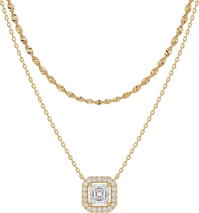 TONTMY STUDIOS Layered Gold Necklace for Women 14K Gold Plated Small Dainty CZ Pendant Layering Gold Necklaces Set Simple Chain Choker Necklace Trendy Jewelry for Women Gifts
